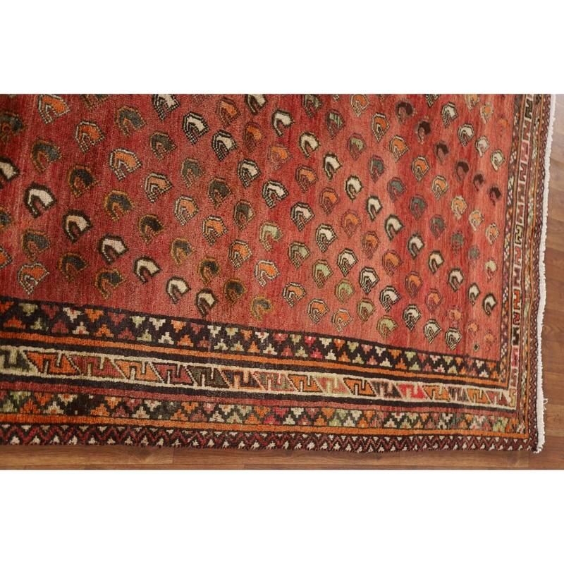 Geometric Afshar Persian Vintage Area Rug Hand-Knotted Wool Carpet - 4'11"x 7'10"