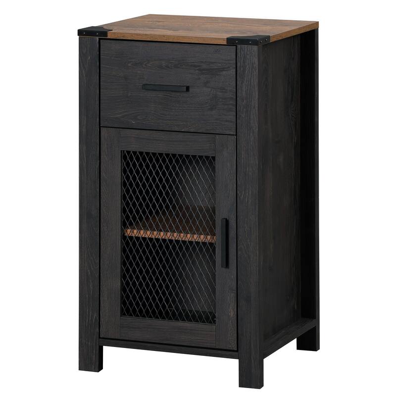 WAMPAT Farmhouse End Table with Drawer and Rustic Mesh Door Stroage