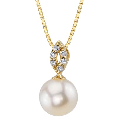 Oravo 14k Yellow Gold Freshwater Pearl Empress Solitaire Pendant Necklace