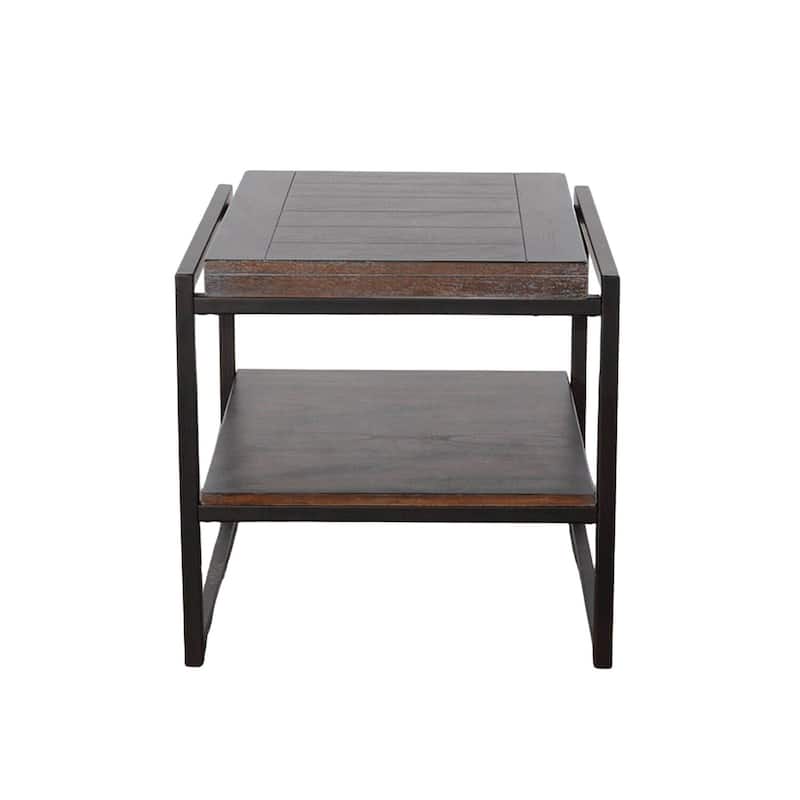 22 in. Brown and Black Rectangle Wood End Table, Sturdy Build End Side Table for Living Rooms