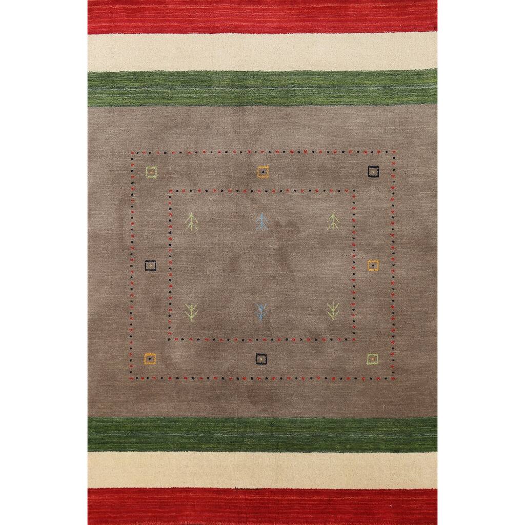 Brown Tribal Gabbeh Indian Accent Rug Handmade Wool Carpet - 3'11"x 5'7"