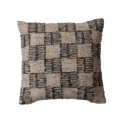 Hand-Woven Fabric Indoor/Outdoor Pillow with Checkered Pattern - 20.0"L x 20.0"W x 1.0"H