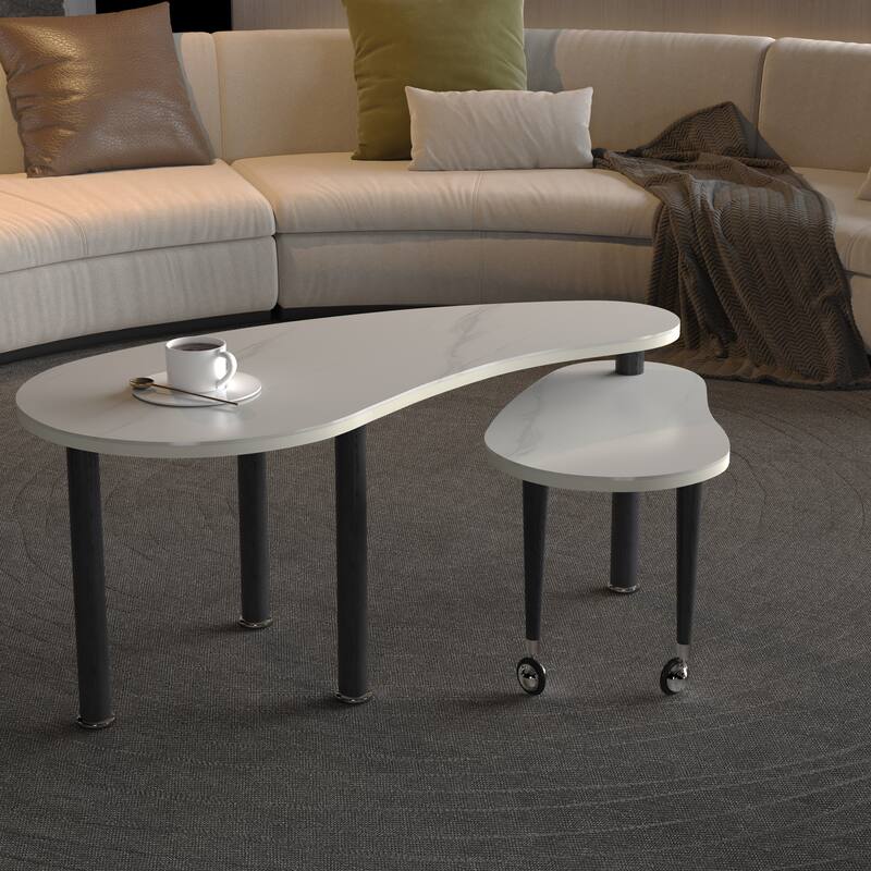 Contemporary rotatable cocktail table with solid rubber wood legs, 360 degree rotating coffee table
