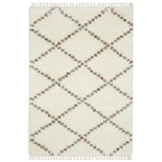 Style Haven Aire Diamond Lattice Ivory/ Multi Shag Tassel Fringe Area Rug.