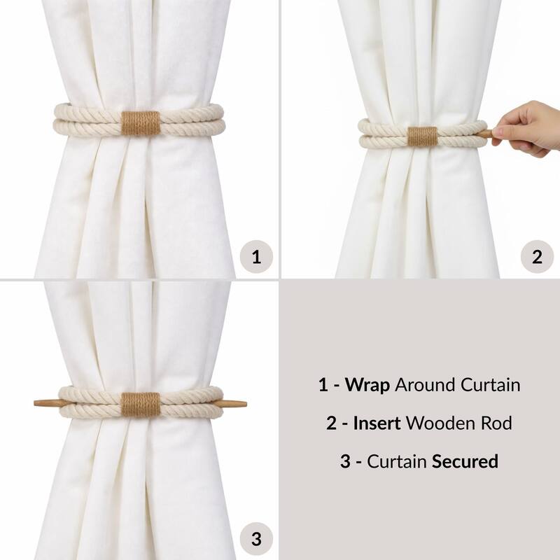 Twisted Curtain Tiebacks with Wooden Stick 9.5 in