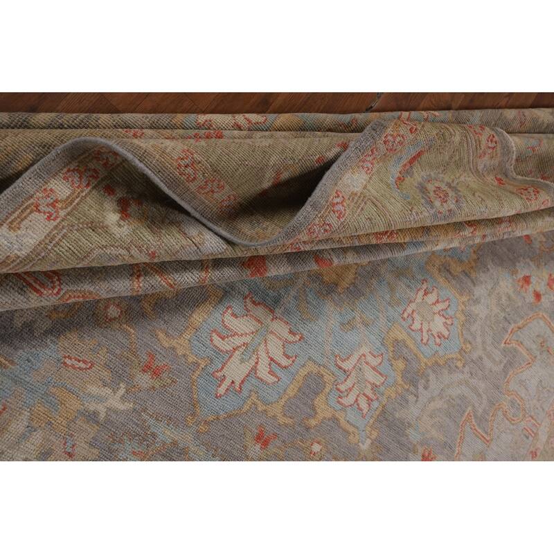 Oushak Turkish Area Rug Vegetable Dye Hand-Knotted Grey Wool Carpet - 8'1"x 9'9"