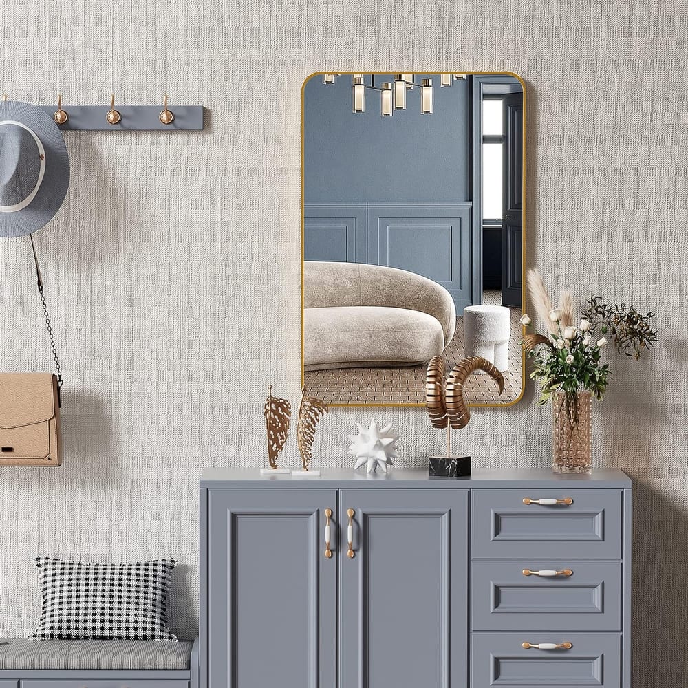 GDFStudio - Montara Contemporary Rectangular Bathroom Vanity Decorative Mirror with Expanded Viewing Area & Metal Frame