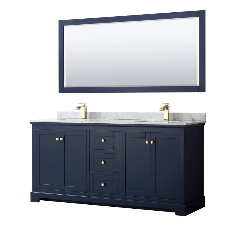 Wyndham Collection Avery 72" Free Standing Double Basin Vanity Set - Dark Blue / White Carrara Marble Top / Brushed - Painted