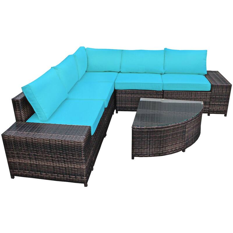 Gymax 6PCS Wicker Furniture Sectional Sofa Set w/ Cushions Turquoise - See details