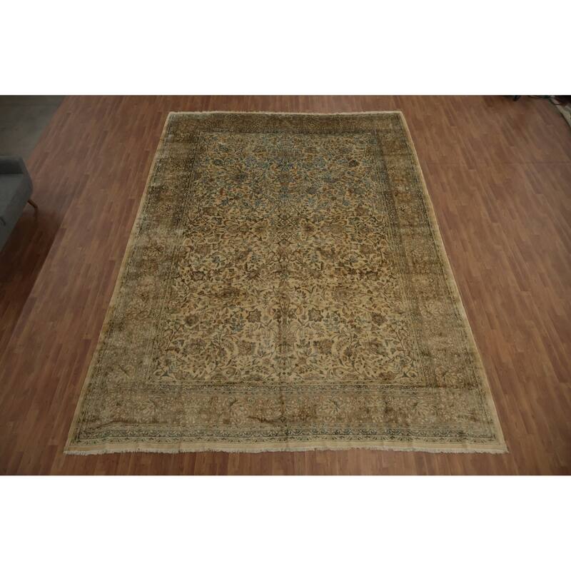 Hand Knotted Oriental 100% Wool Carpet Traditional All-Over Beige & Ivories Kerman Area Rug - 16' 1'' X 11' 2''