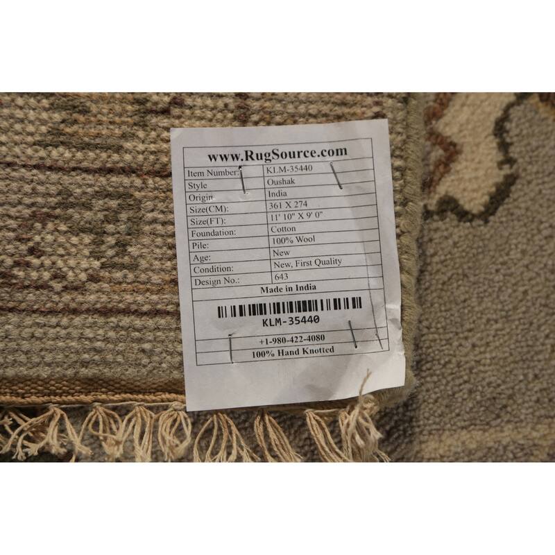 Earth Tone Oushak Indian Area Rug Hand-Knotted Floral Wool Carpet - 9'0"x 11'10"
