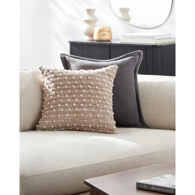 Jenna Farmhouse Dot Accent Pillow - 18"L x 18"W - Polyester - Peach