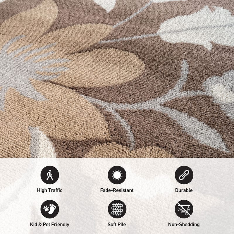 Contemporary Floral Area Rug for Living Room, Bedroom, or Entryway - Low Pile Indoor Rug