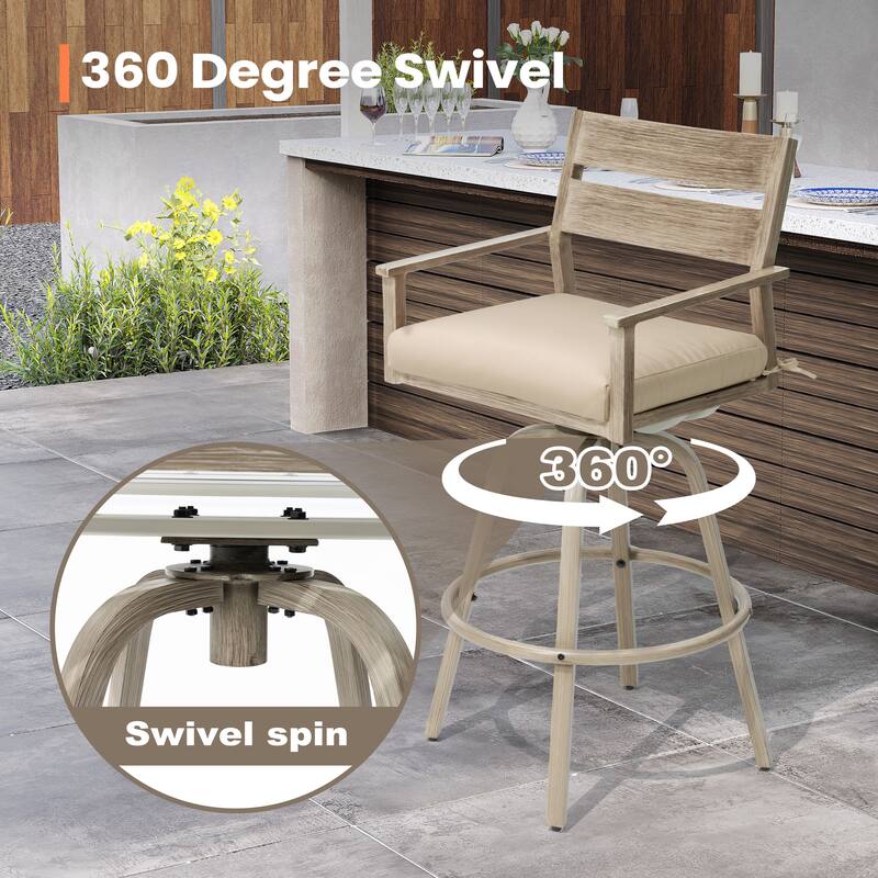 Outdoor Indoor Aluminum Patio Bar Stools Swivel Dining Chairs with Sunbrella Cushions