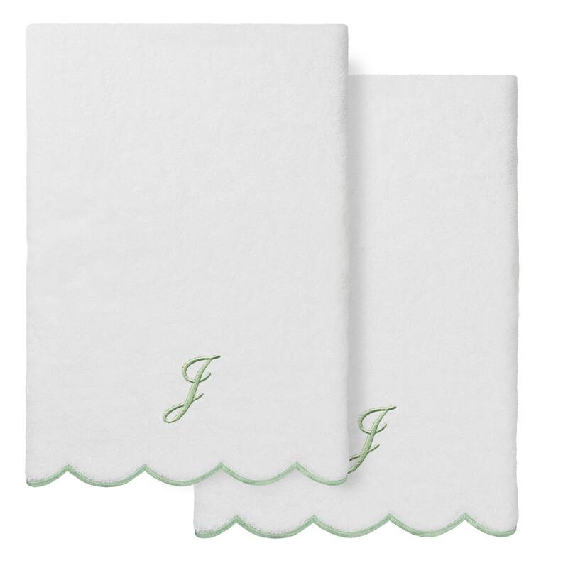 Authentic Hotel and Spa 100% Turkish Cotton Green ADORNIA Scallop Personalized 2 Piece Bath Towel Set - 2 Bath Towels - J