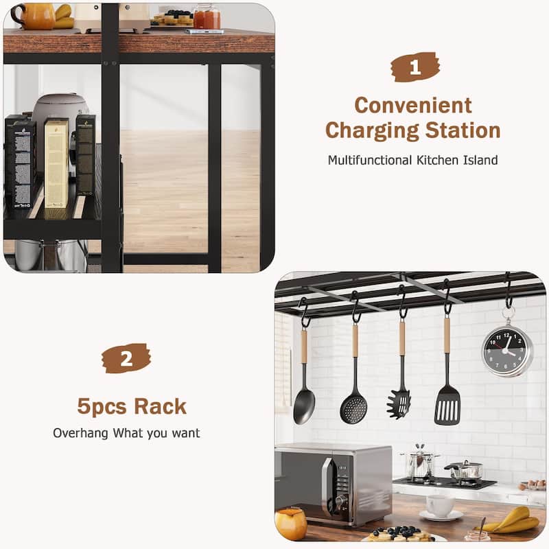 42"/48" Kitchen Island with Storage & Seating - 3-Tier Bakers Rack, Microwave Stand, Dining Table for 4