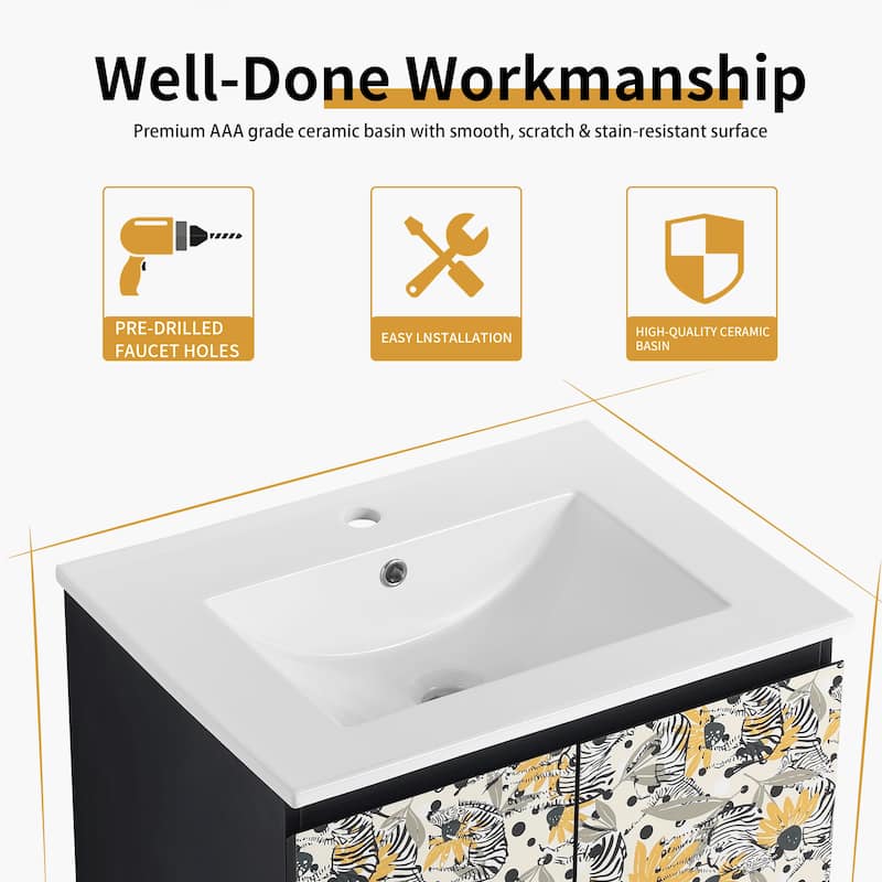 Bathroom Vanity With Sink In 24/30 Inch, Floating Bathroom Vanity with Soft Close Door