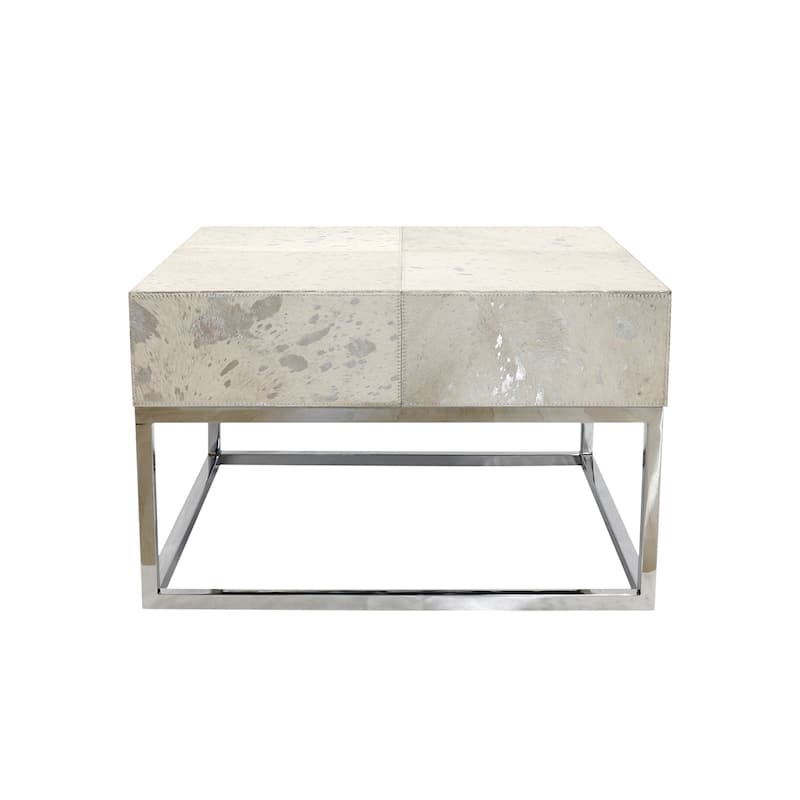 Pasargad Home Safari Steel & Cowhide Coffeetable, Silver - W24"XD24"XH15"