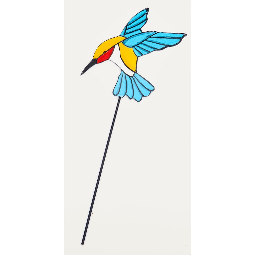 7" Iron Colorful Hummingbird on 10" Planter or Garden Floral Stake, Set of 5