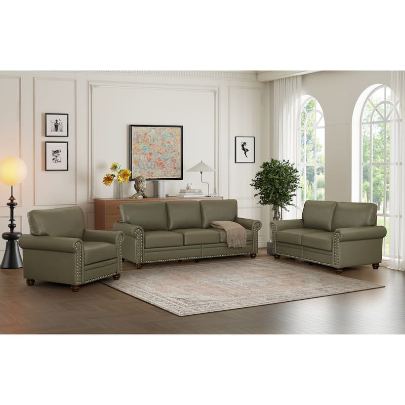 Faux Leather Sofa with Nail Accents and Under-Seat Storage - 1+2+3 Seating