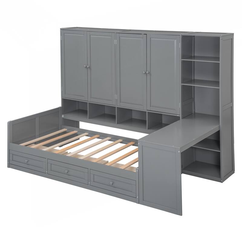 Versatile Wooden Daybed with Integrated Storage and Workspace for All Ages