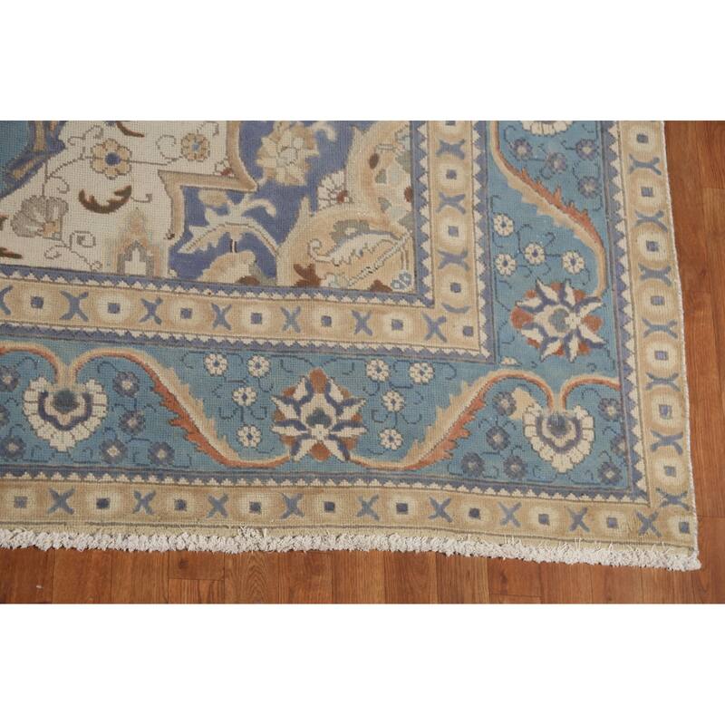 Light Blue Tabriz Persian Vintage Area Rug Hand-Knotted Wool Carpet - 9'7"x 12'6"