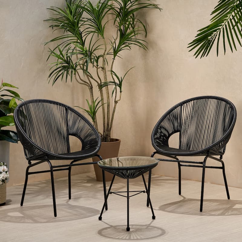 Nusa Outdoor Modern 2 Seater Faux Rattan Chat Set by Christopher Knight Home
