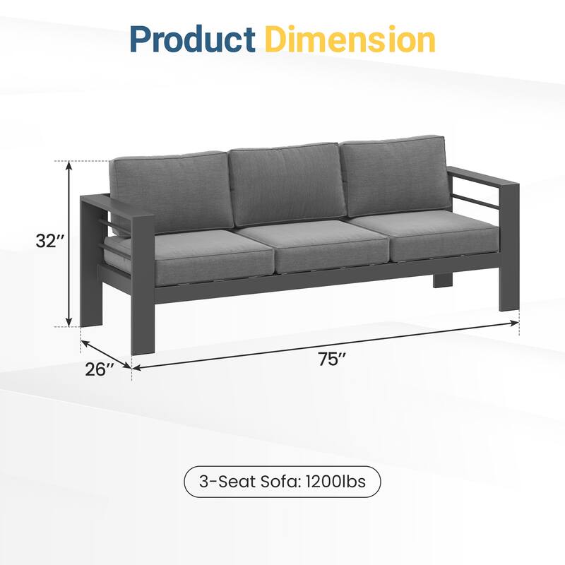 All-weather Outdoor 3 Seats Sofa Couch for Balcony, Garden, Deck, Backyard