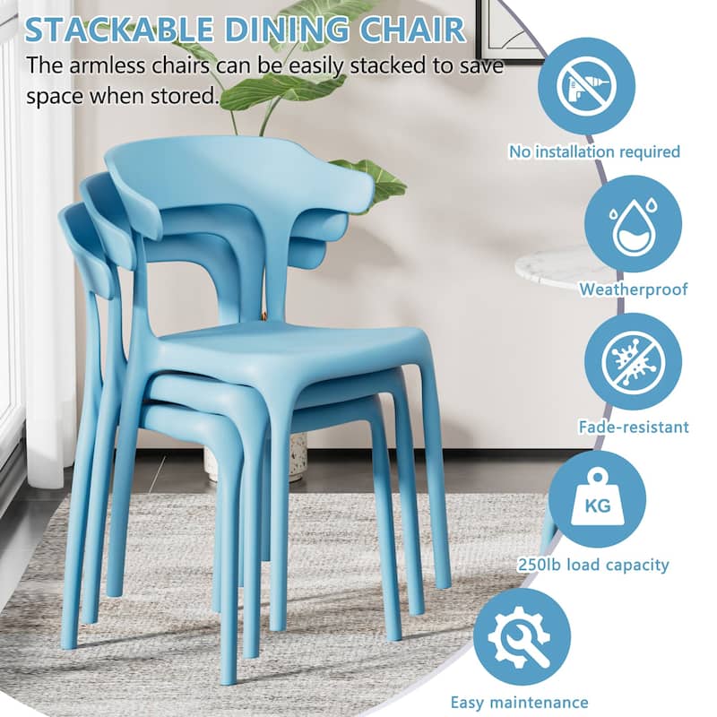 Javlergo 4-Pack Stackable Plastic Chairs for Indoor & Outdoor Use 250lb Capacity Horn Back Design Patio Dining Chairs