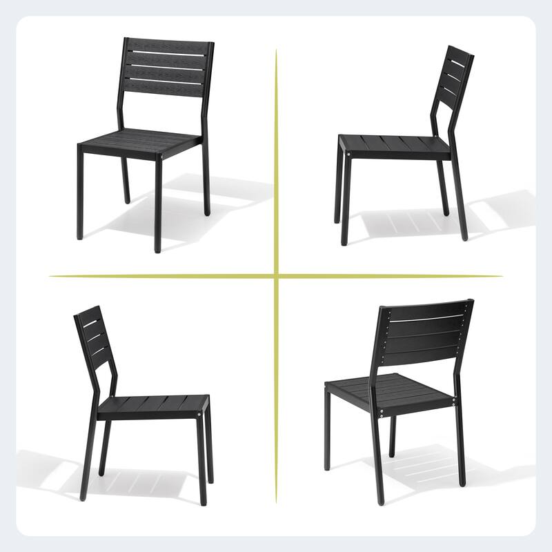Outdoor Aluminum Dining Table Set Rectangular Table with Umbrella Hole and Stackable Chairs