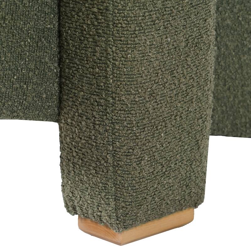 Boucle Fabric Accent Chair Set of 2 with Right-Angle Armrests, Ergonomic Lumbar Support, and Square Wooden Legs