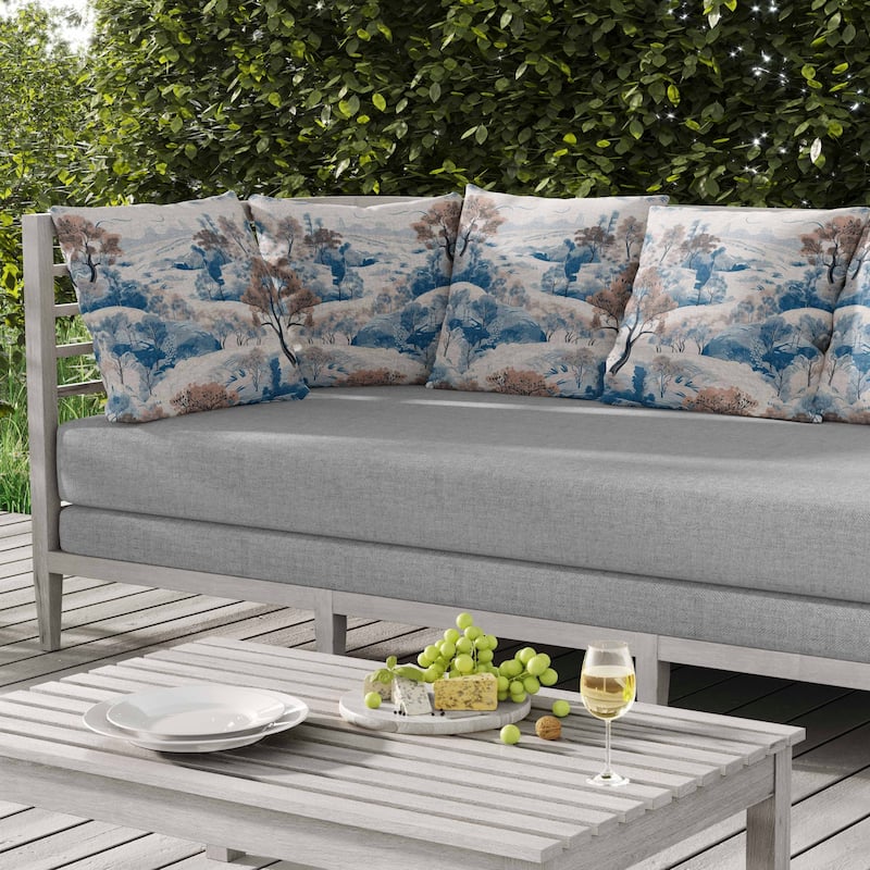 Leaf Magic Stories Indoor/Outdoor Reversible Throw Pillow Blue and Pink