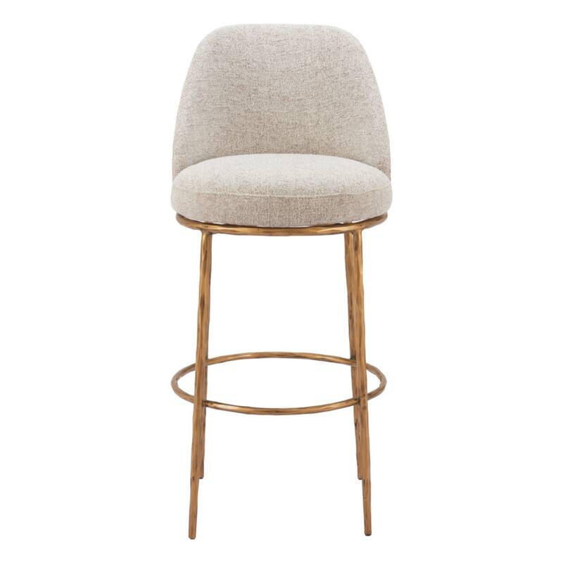 32 Inch Beige Gold Swivel Bar Chair with Steel Frame and Footrest - 21.9”x 19.1” x 42.5”