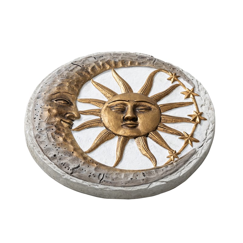 Glitzhome 2-Piece Sun & Moon Cement Stepping Stones Garden Decor - 10 in