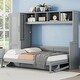 preview thumbnail 2 of 16, Full Size Murphy Wall Bed Frame with Closet and Drawers Space-Saving Design for Kids Boys&Girls