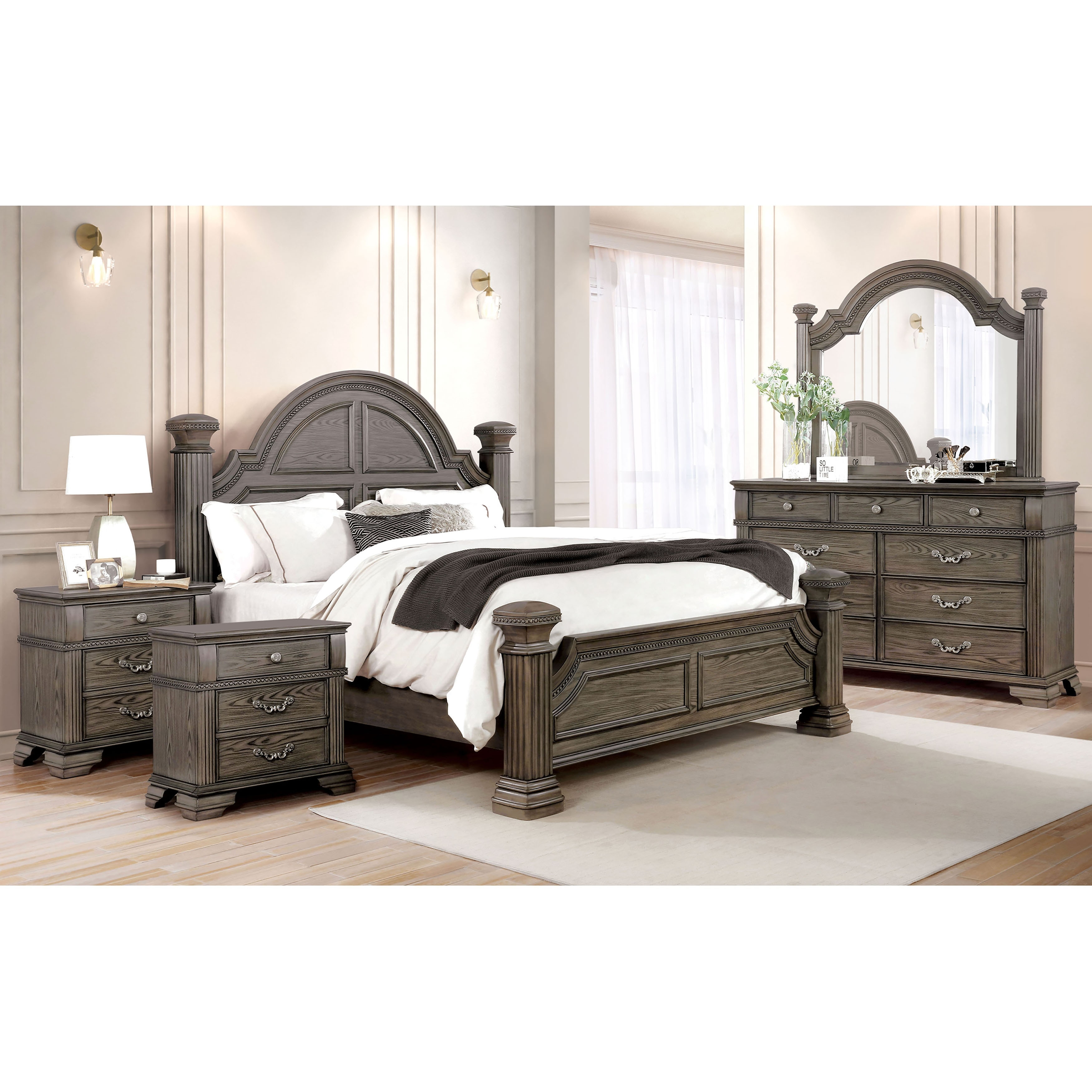 Furniture of America Stroh Traditional Wood 5-Piece Poster Bedroom Set with USB