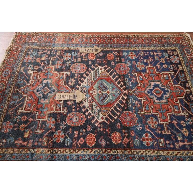 Blue Heriz Serapi Persian Accent Antique Area Rug Handmade Wool Carpet - 3'11"x 4'9"