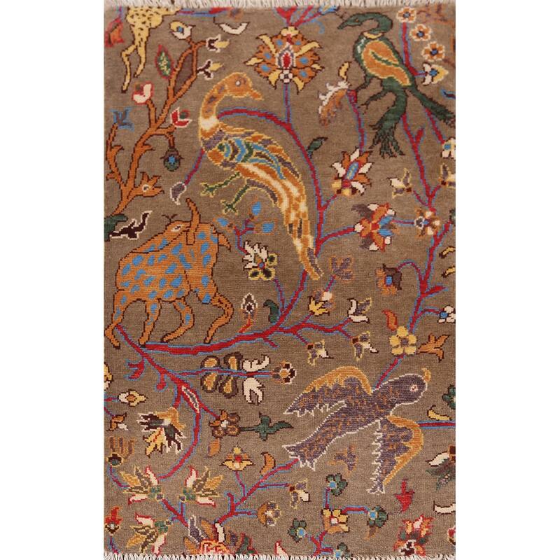 Animals Design Ziegler Oriental Accent Rug Handmade Wool Carpet - 2'0" x 3'1"