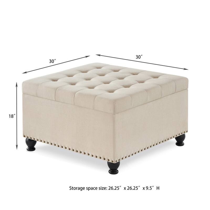 Large Square Storage Ottoman with Wooden Legs