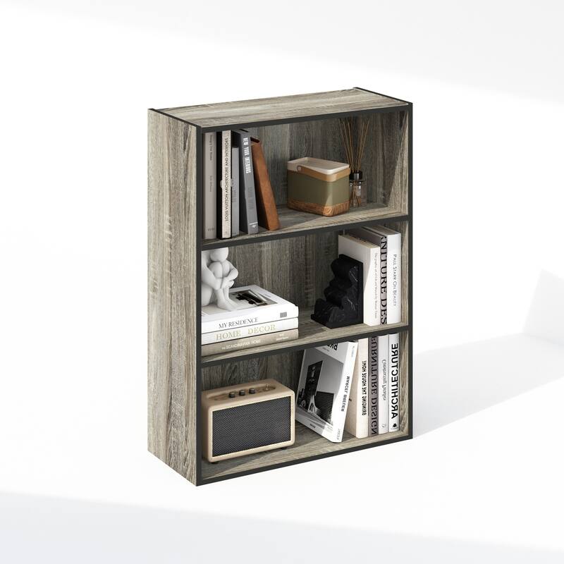 31.5 in. Tall Grey Oak Wood 3-Shelf Bookcase