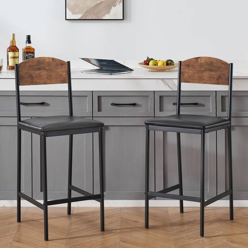 Bar Table Set of 2 with Footrest, Kitchen Dining Table with 2 Upholstered Chairs - 16.1*18.5*39.3in - Brown