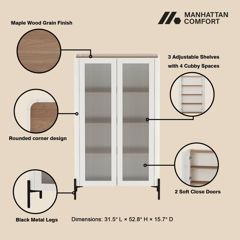 Manhattan Comfort 2-Piece Modern Abbey 66.9 In. Sideboard Glass Cabinet Set