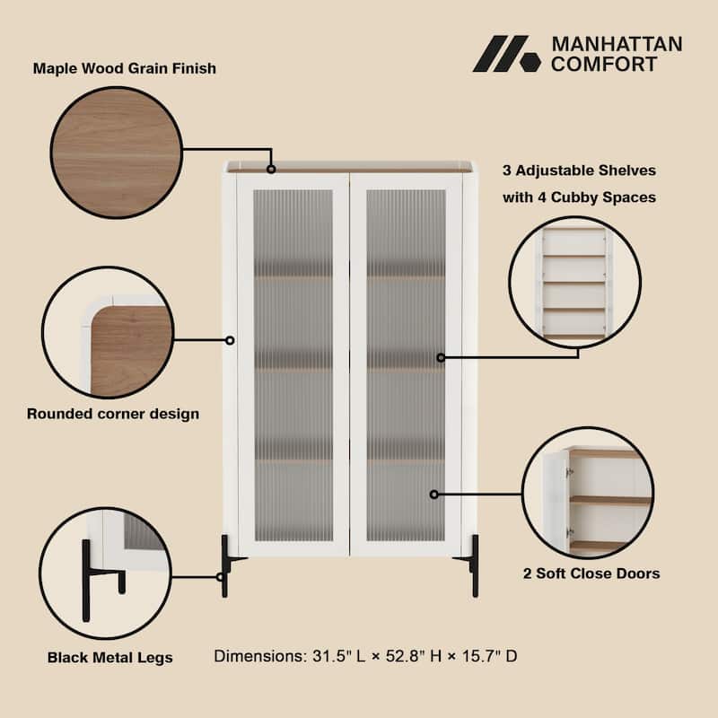 Manhattan Comfort 2-Piece Modern Abbey Tempered Glass Accent Cabinet