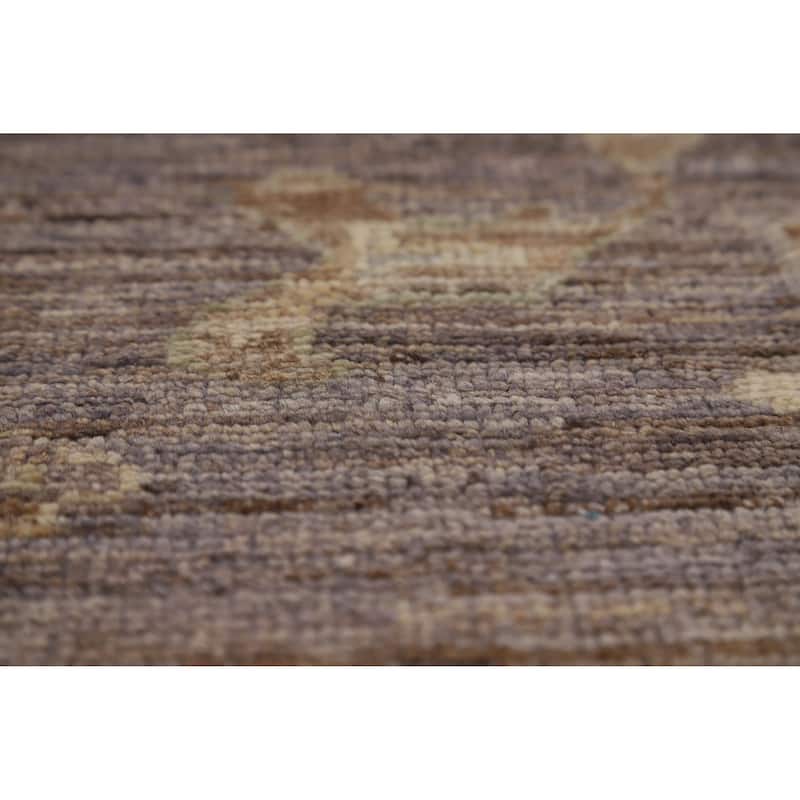 Hand Knotted Oriental 100% Wool Carpet Transitional All-Over Brown Oushak Area Rug - 9' 10'' X 8' 2''