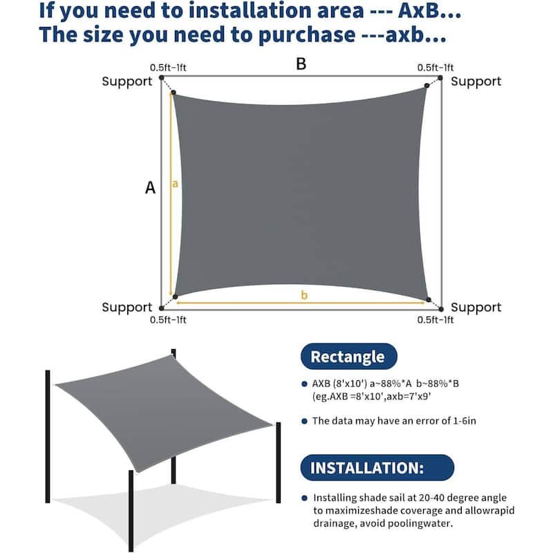 8'X10' Sun Shade Sail Shade Cloth, Sunshade for Patio, Backyard, Deck, Garden, Sand