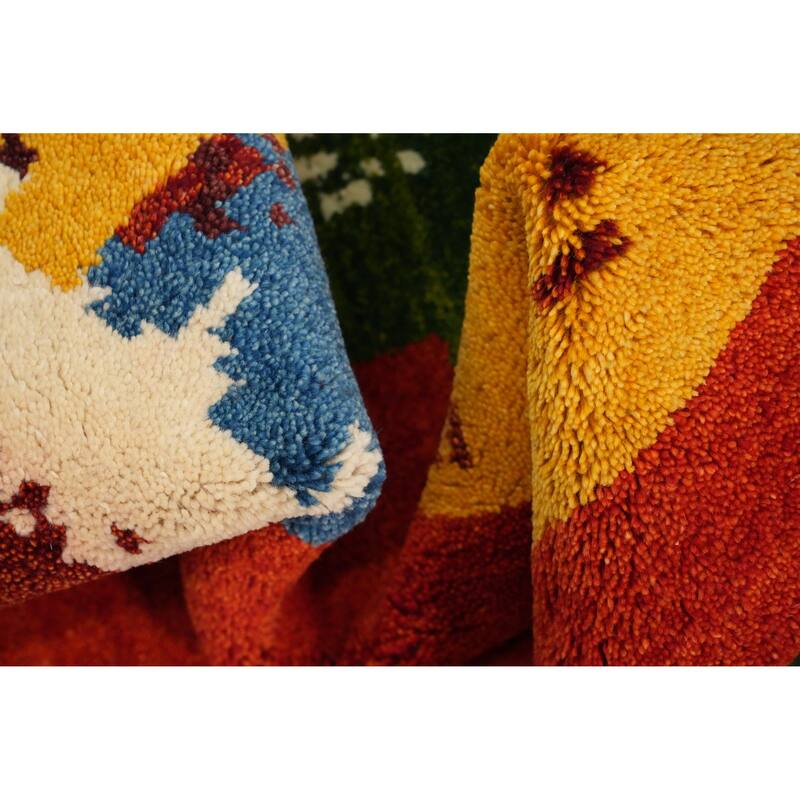 Hand Knotted Oriental 100% Wool Carpet Modern Solid Oranges & Rust Gabbeh Area Rug - 7' 10'' X 5' 6''