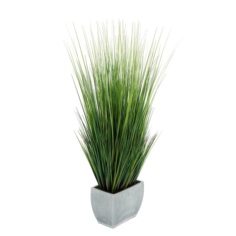 Faux PVC Grass in Large Rectangle Zinc Planter