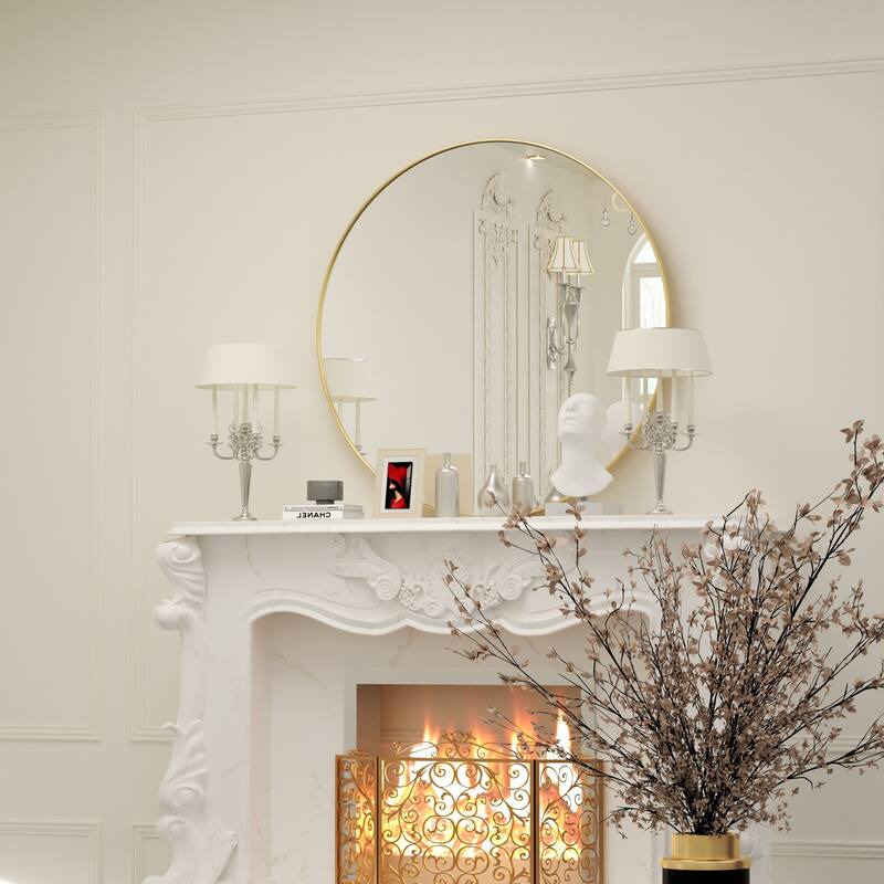 Modern Wall Mirrors, Round Mirror with Metal Framed, Bathroom Mirror with Round Corner Vanity Mirror Accent Mirror