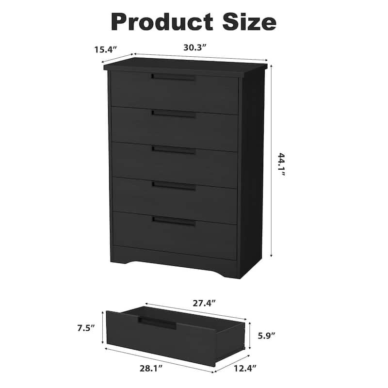 5 Drawer Dresser for Bedroom, Natural Chest of Drawers with Embedded Handles, Wooden Dresser Organizer