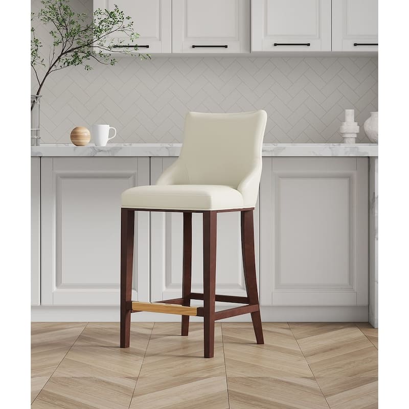 Manhattan Comfort Modern Shubert Upholstered Barstool - Ivory - Bar Height - 29-32 in. - Single